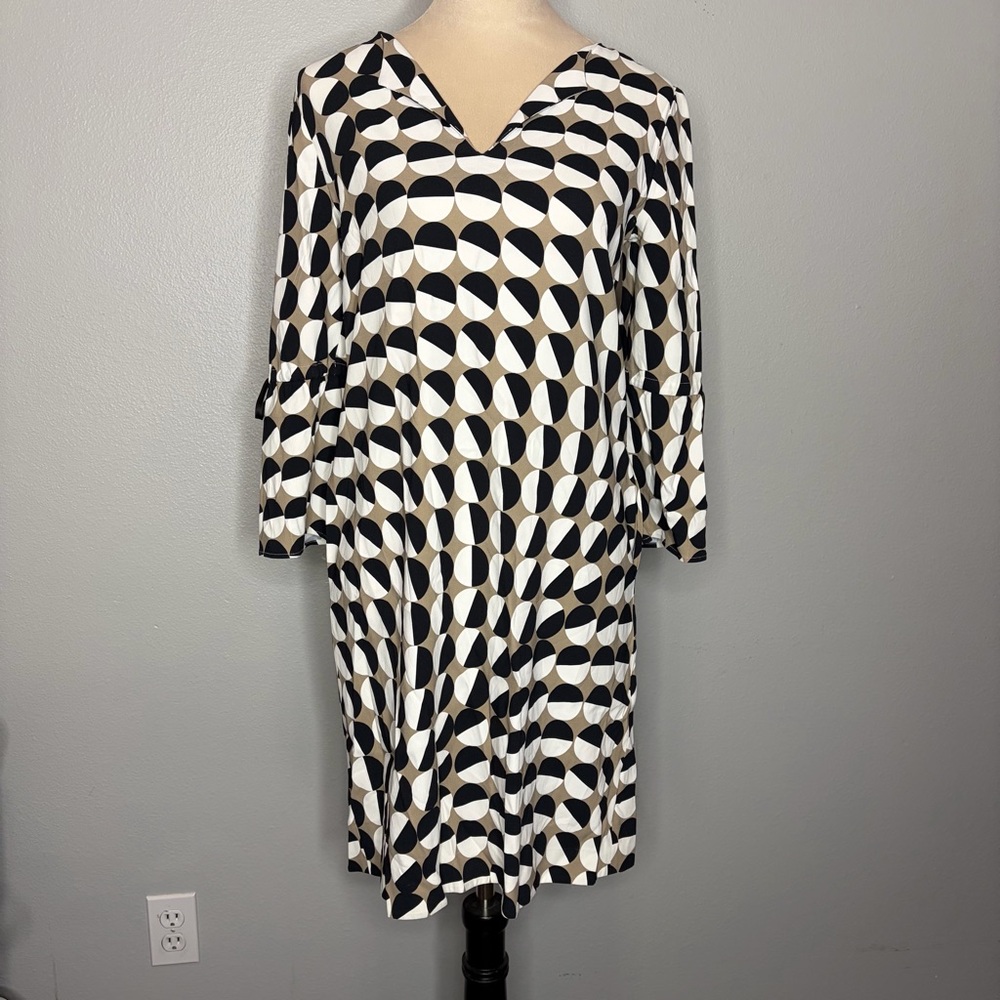 Lafayette 148 NY Dress Size P (6/8) Geometric Pattern Circle 3/4 Sleeve Pockets - Picture 1 of 6